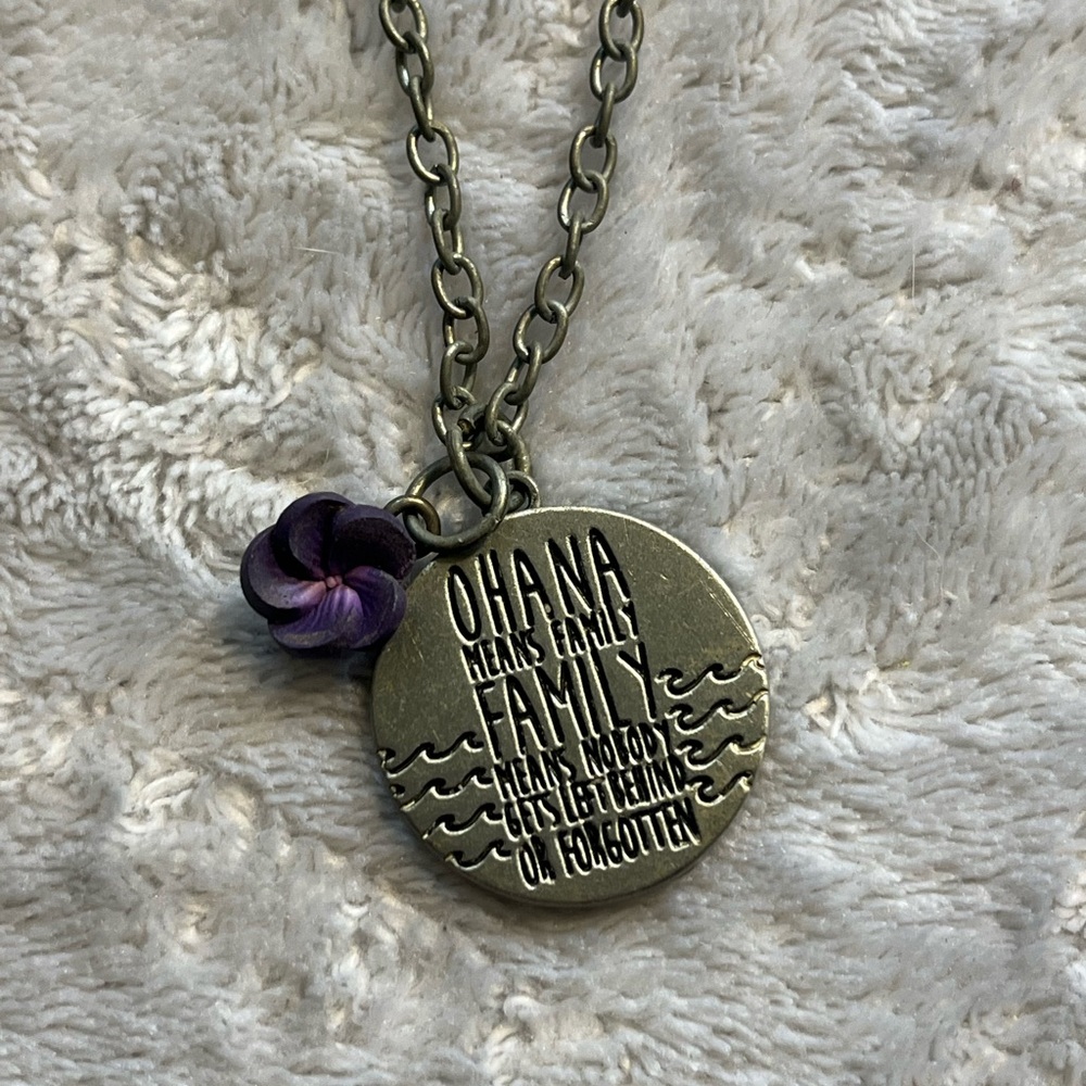 Disney LILO & STITCH Ohana Family Necklace - Silver and Purple with Flower